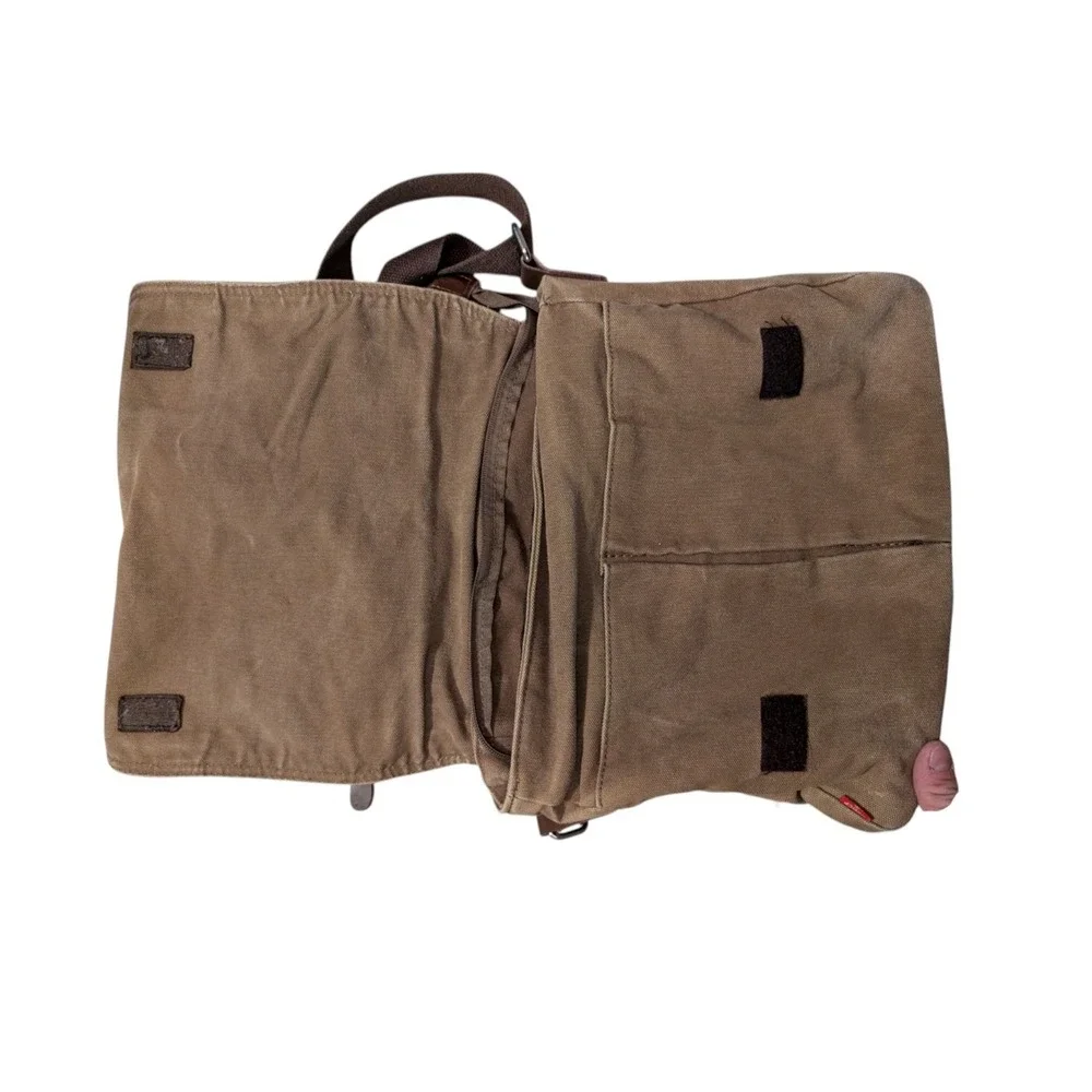 AUGUR STRAUSS & Co Brown Messenger Cross Body Bag Canvas With Leather Trim
